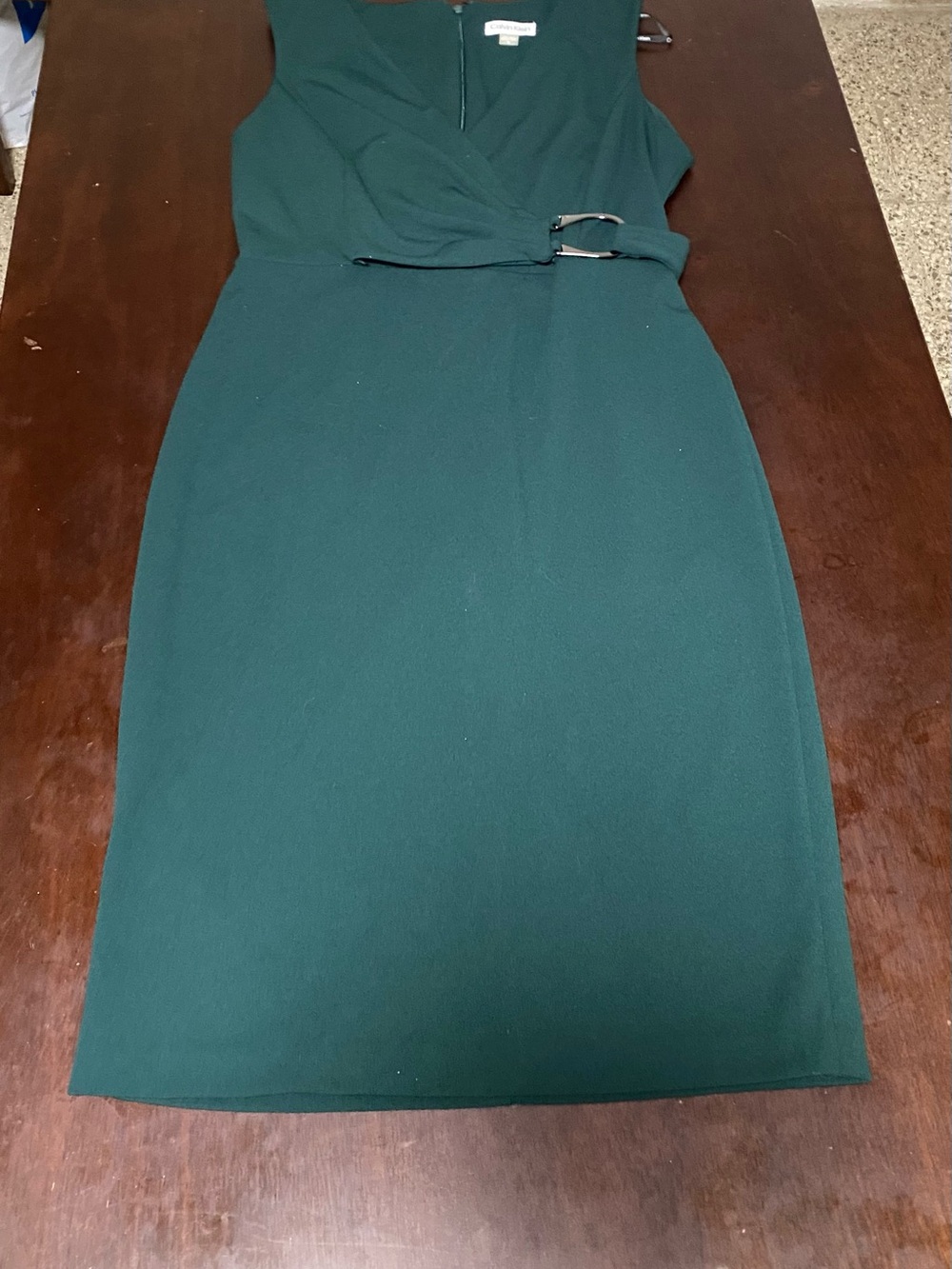 Sleeveless Dark Green Sheath Dress with Waist Buckle size 10 (Medium)